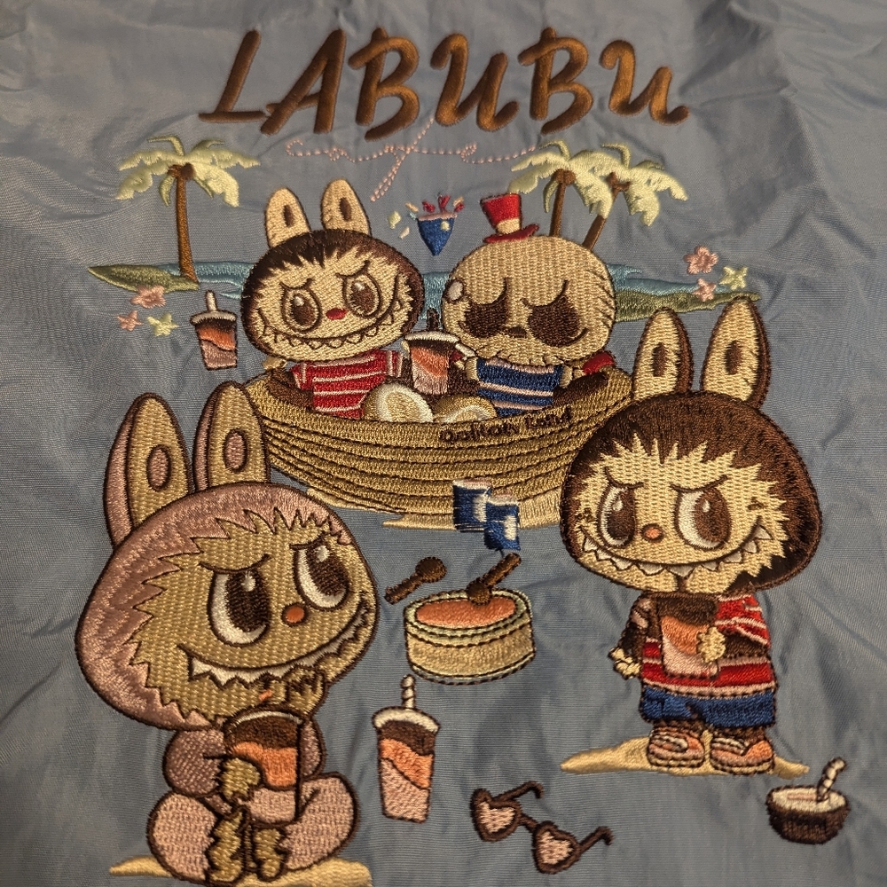 BALL & CHAIN Labubu Cafe Japanese Eco-friendly Embroidered Blue Tote Bag Rare!